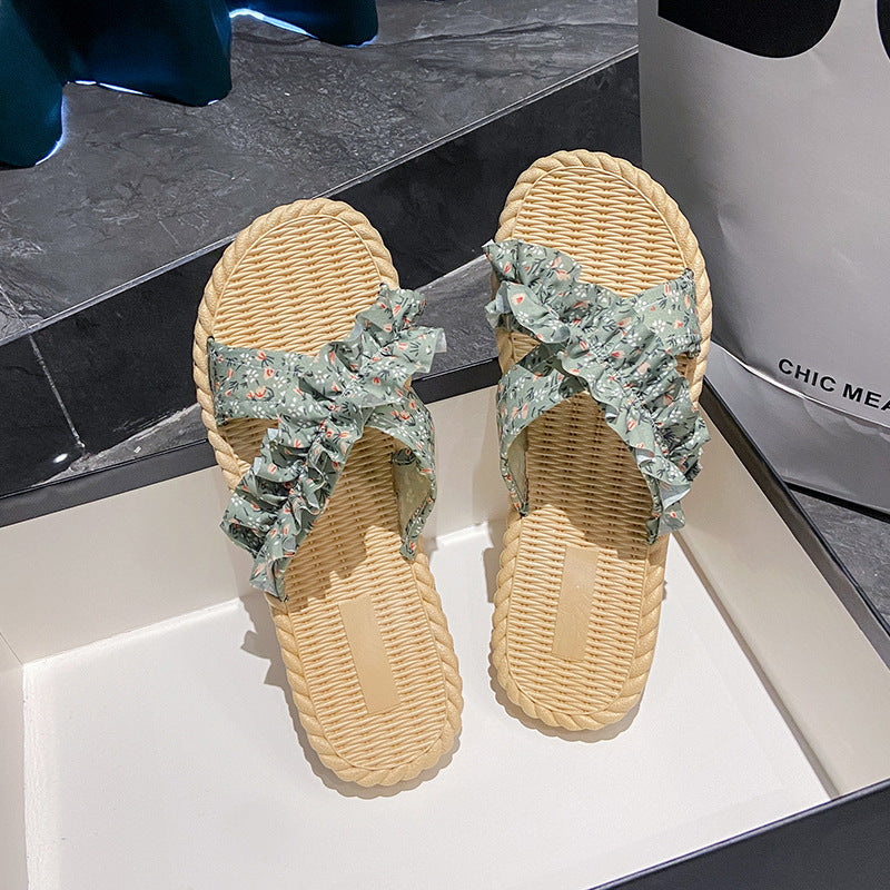 Women's summer slides: new french-style floral espadrilles, fairycore sandals, non-slip beach shoes for vacation