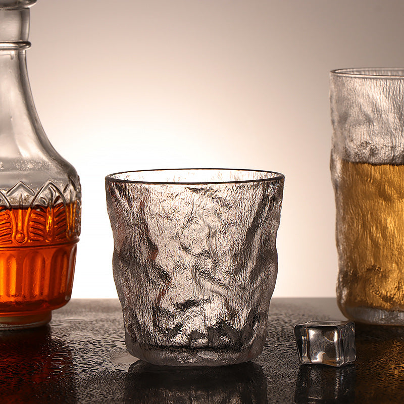 Nordic hammered glacier glass - minimalist design for men and women - perfect for water, milk, juice, and spirits - glacier pattern