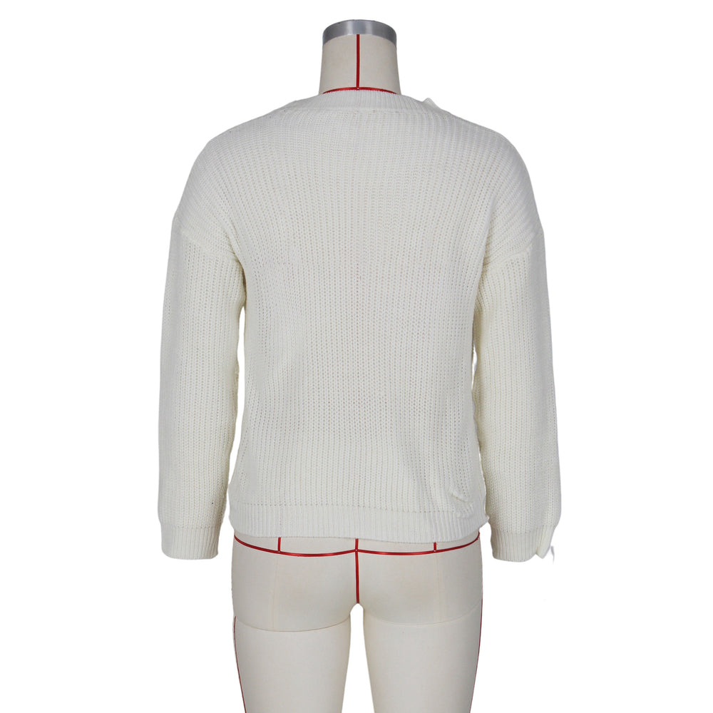 autumn/winter european and american women's casual knitted sweater fashion mesh ruffle trim top