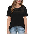 european and american  cross-border women's summer new arrival: mesh hollow-out breathable versatile round neck short sleeve t-shirt top