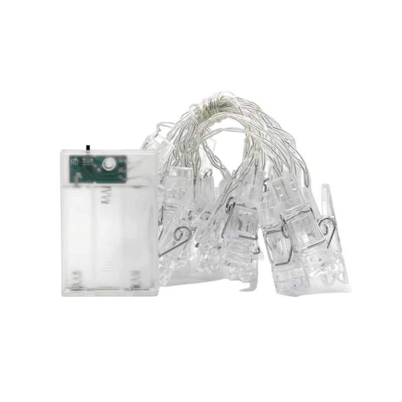 Indoor led Christmas light string with clip transparent photo clip battery box colorful light photo wall luminous light string