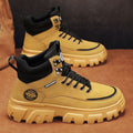 High-top men's shoes winter leather waterproofthick sole hidden heel british style rhubarb bootsmenhiking short boots