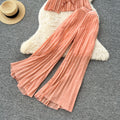 Pure desire vacation suit women's atmosphere halter strap asymmetrical pleated tops high waistloosecasual pants suit