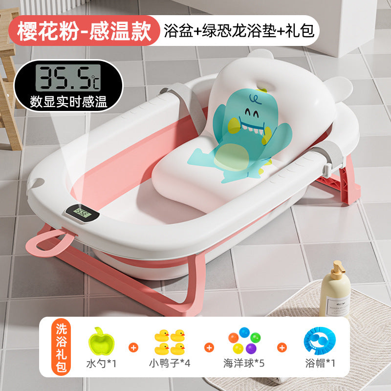 Large collapsible baby bathtub - portable baby bathtub for home use - infant and toddler bath seat - plastic newborn and children's bath supplies
