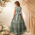 Custom girls' dresses - european & american style long gowns - lace elegant princess dresses - big & tall girls' round neck vest summer dresses - cross-border e-commerce