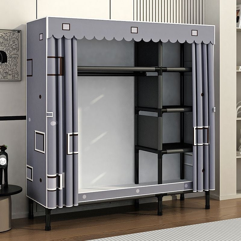 Simple wardrobe for home bedroom steel frame thickened and thickened steel pipe assembled cloth wardrobe rental room strong and durable cabinet