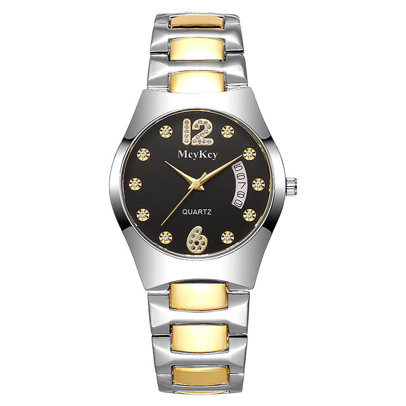 Mcykcy manufacturer's supply list: roman numeral diamond calendar solid tungsten steel two-tone deep waterproof men's watch - silver