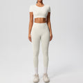 Ready-to-ship cross-border double-sided nylon brushed naked feel tight-fitting activewear yoga set - running & fitness short sleeve two-piece outfit