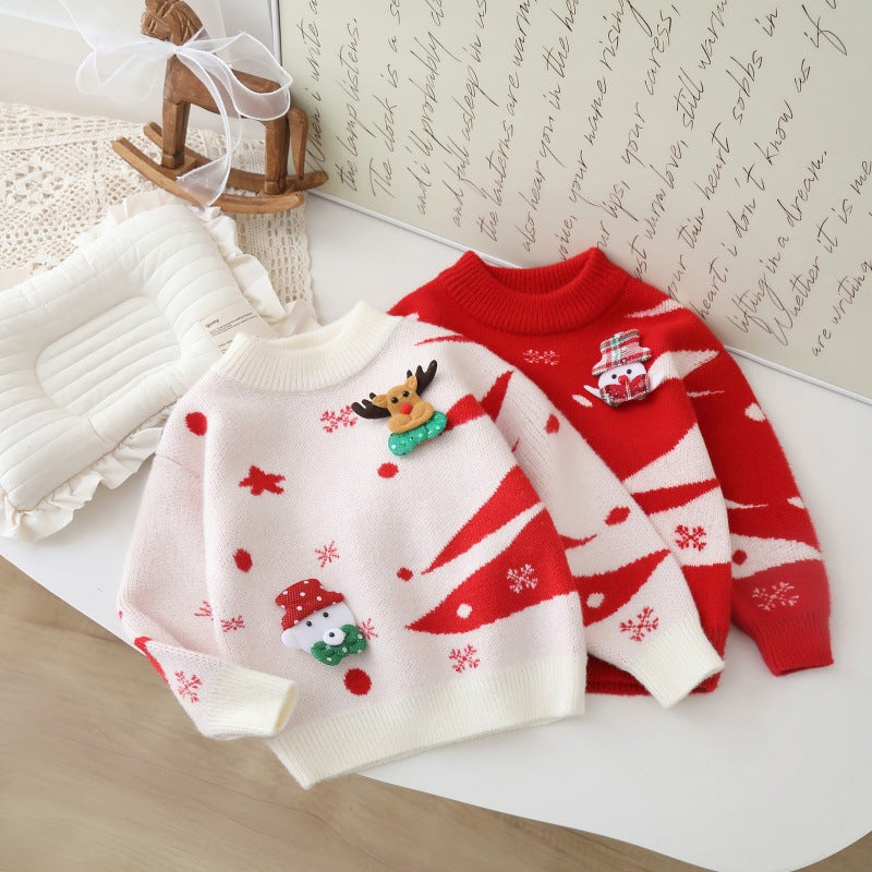 Kids' sweater girl christmas red new year's outfit stylish thickened baby warm clothes  new boys' chinese new year apparel