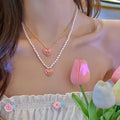 Flower love pendant pearl necklace for women easiest for matchniche style design popular necklace korean fashionsweet clavicle chain