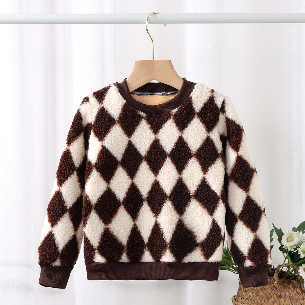 Kids' fleece-lined thickened sweatshirt - autumn/winter warm top for boys and girls - baby long-sleeve t-shirt - wholesale children's clothing