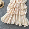 Frenchromantic style v neckhalter floral dress female summerk-style sleeveless ruffles cake skirt slimming look