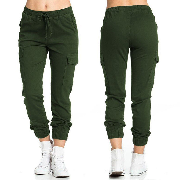 fashion cross-border   women's pants workwear casual elastic waist thin side pockets pants women's pants