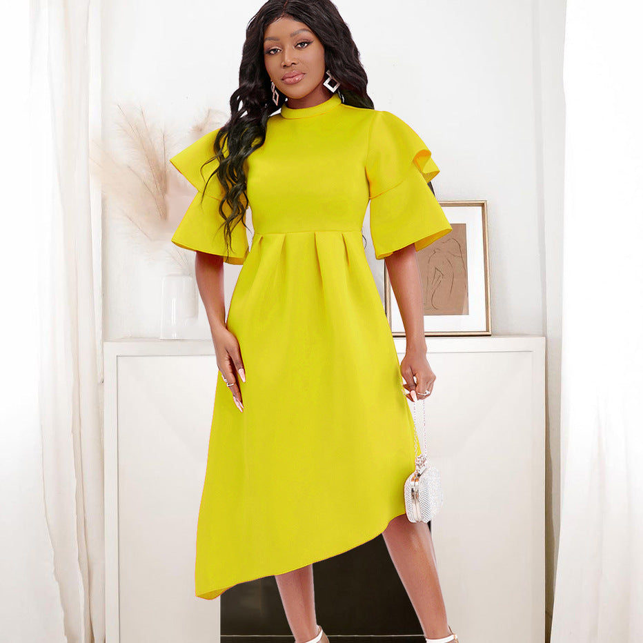Plus size women's summer  cross-border fashion: elegant double-layer sleeve evening gown/dress for banquets and special occasions