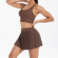 fashionpure color tight brushed cross back short skirt two-piece set running fitness training yoga suit