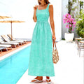 cross-border summer women's plaid square neck a-line casual beach vacation long sundress