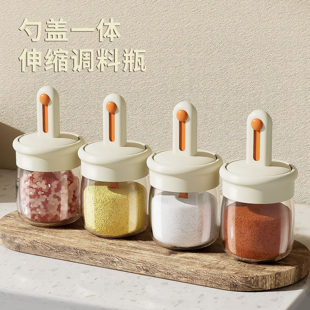 Spoon cover integrated telescopic seasoning can, one piece free shipping seasoning bottle, kitchen household seasoning can sealed moisture-proof seasoning box