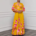 C8582 cross-border new arrival  women's v-neck long sleeve slim-fit printed pleated maxi dress - elegant export dress