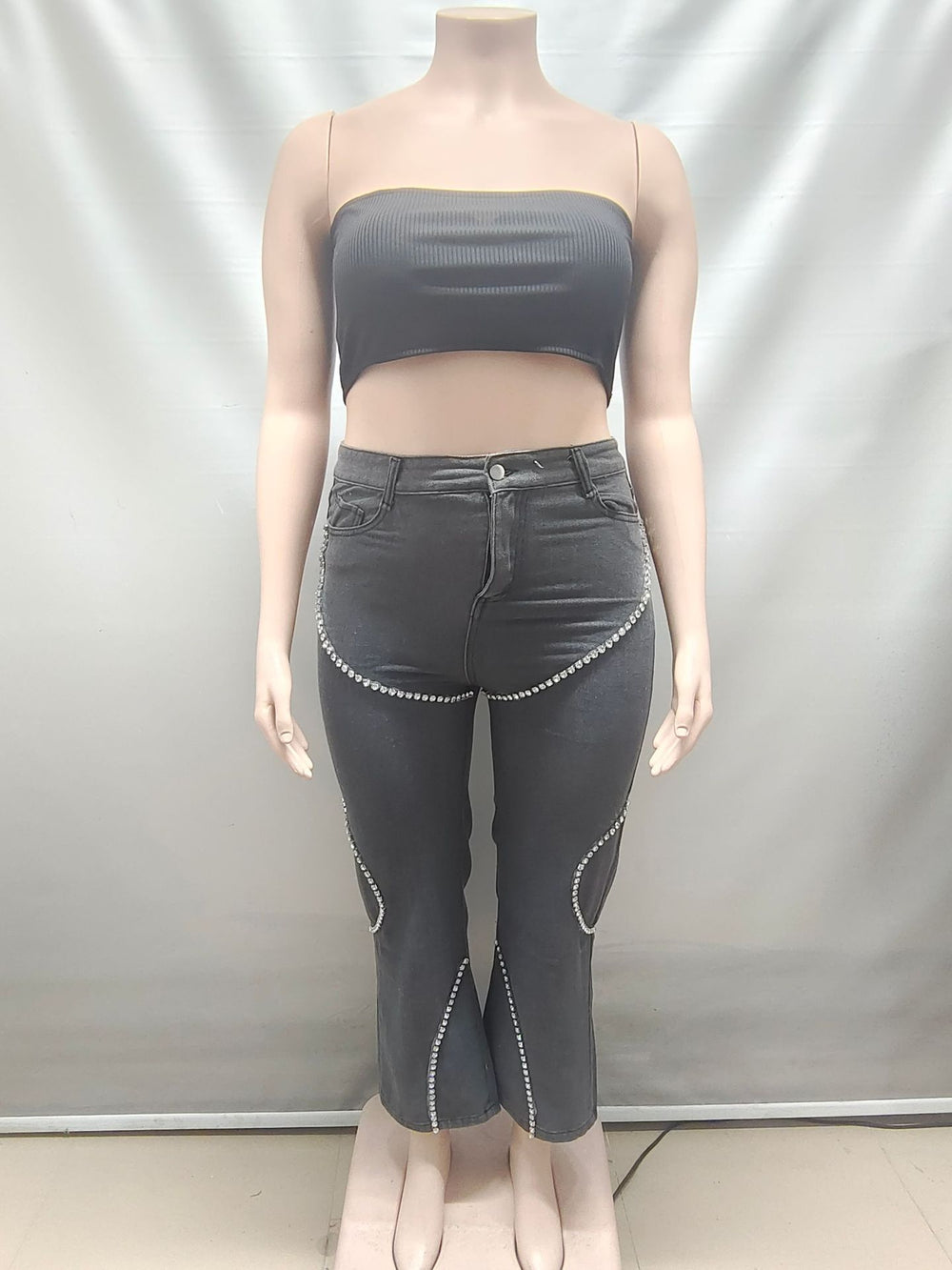 European and american style women's casual jeans -  cross-border fashion new trendy rhinestone patchwork straight-leg jeans