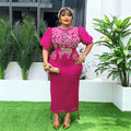 African cross-border hot seller: fashionable and chic rhinestone-embellished puff sleeve high-waisted bodycon dress - plus size women's ready-to-ship dress