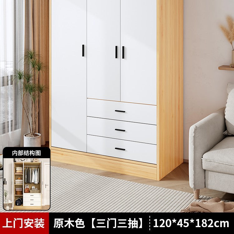 Wardrobe household bedroom small apartment simple wardrobe storage cabinet room wooden rental room economical hanging wardrobe