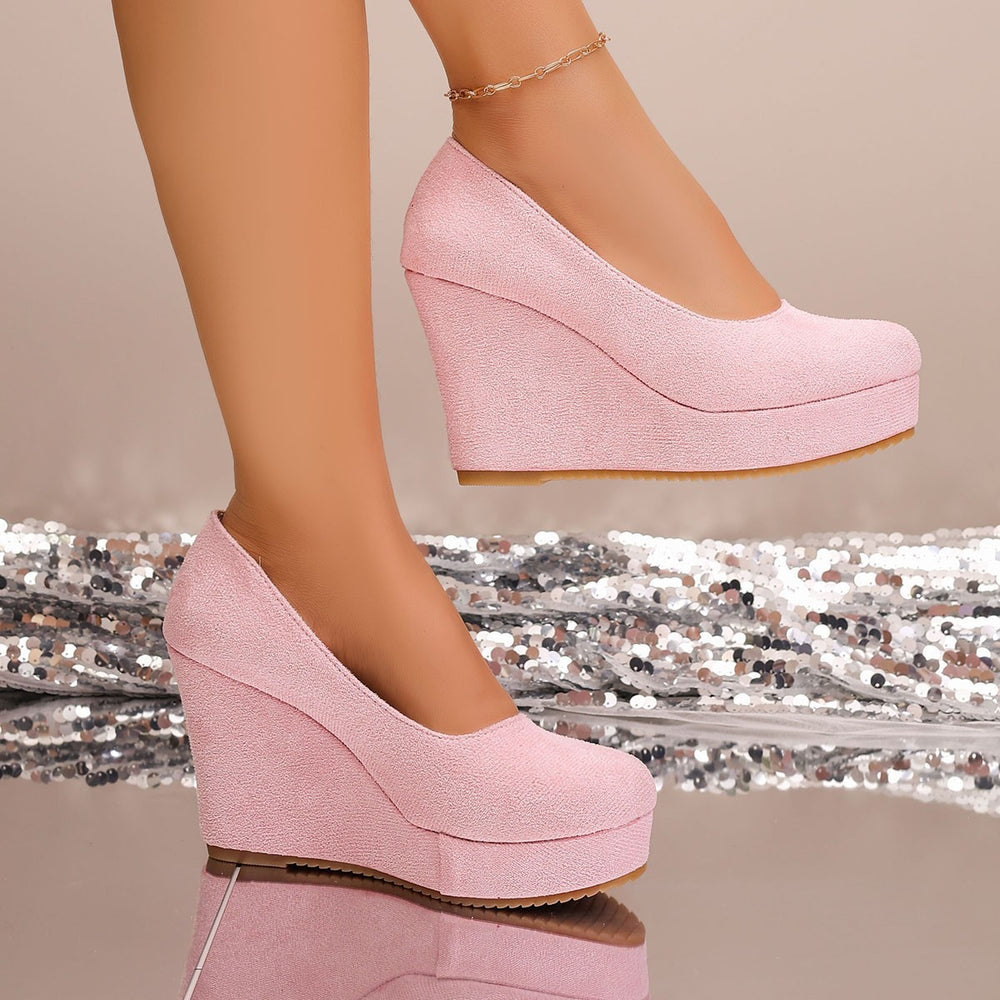 export women's  round toe suede fashion flats slip-on wedge heel platform high heel plus size women's shoes