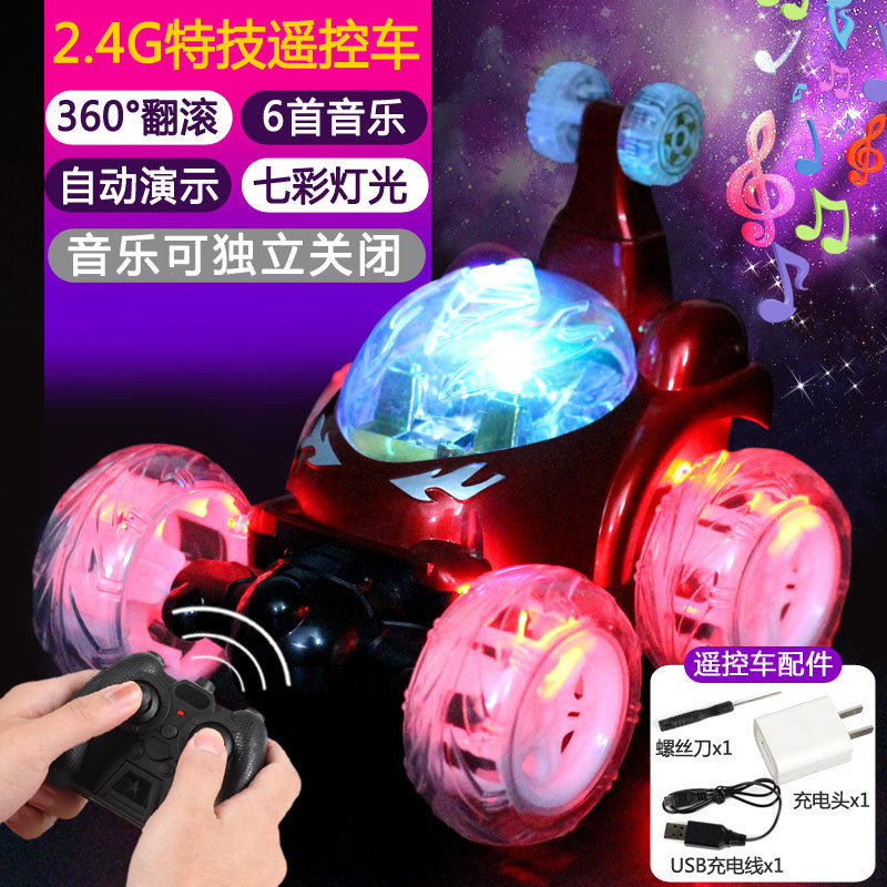 Amazon hot-selling remote control tumbling stunt car - rechargeable electric rc car with music and lights - kids' racing car model