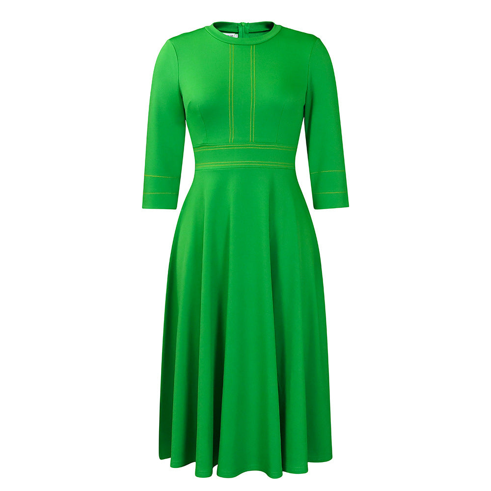 D3222 african plus size women's short sleeve stand collar fashion party swing dress three-quarter sleeve export dress