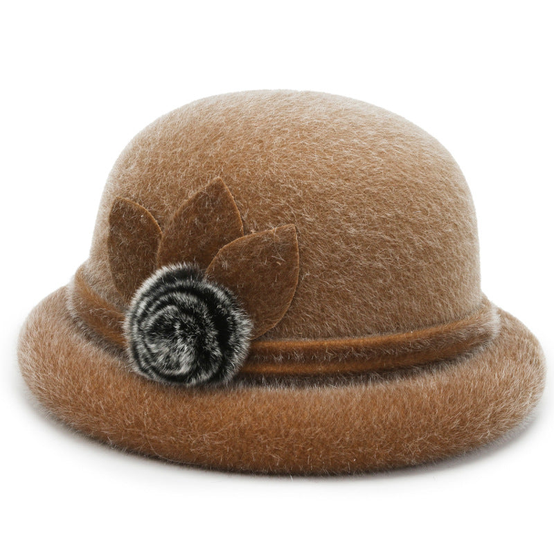 Autumn and winter hat women's trilobal round edge basin hat Korean version hairball bucket hat outdoor sponge ring warm fashion cotton hat