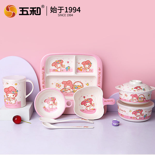 Wuhe Melody children's tableware for girls Cute cartoon baby food supplement bowl Melamine anti-scalding water cup Plate