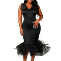 Am030318 new v-neck sleeveless bow dress - designer style mesh gown dress