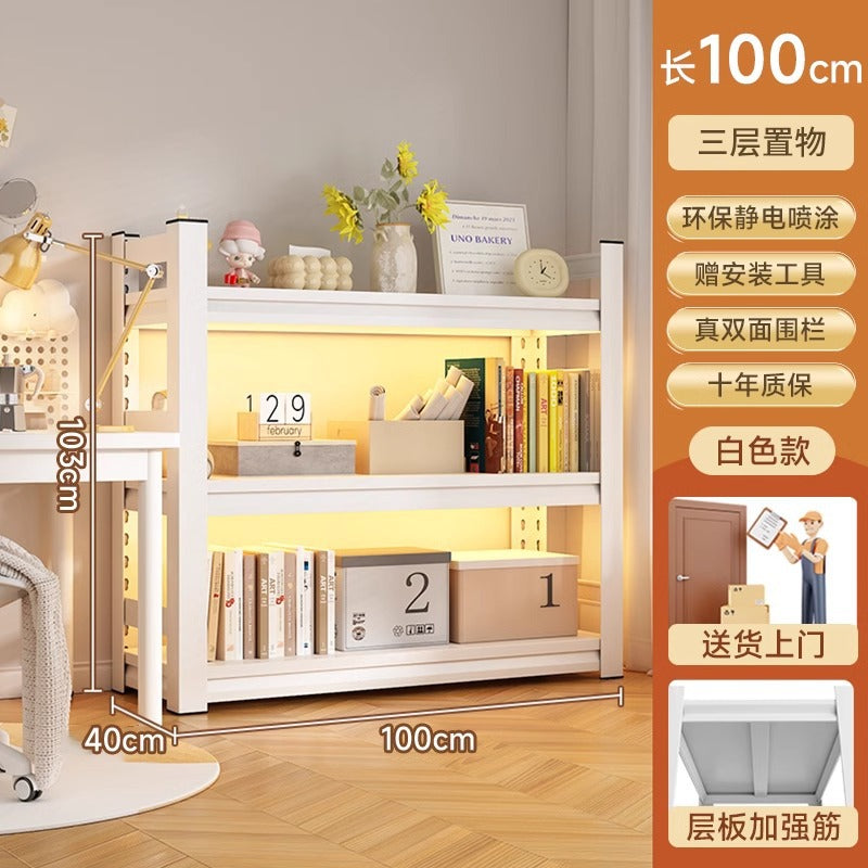 Multi-tier floor storage rack, steel bookshelf for home, living room, bedroom, kids' picture book organizer, simple iron art bookcase