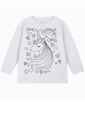 Unique diy fun graffiti hand-painted coloring mermaid design 95% cotton spring/autumn american style girls' long-sleeve t-shirt