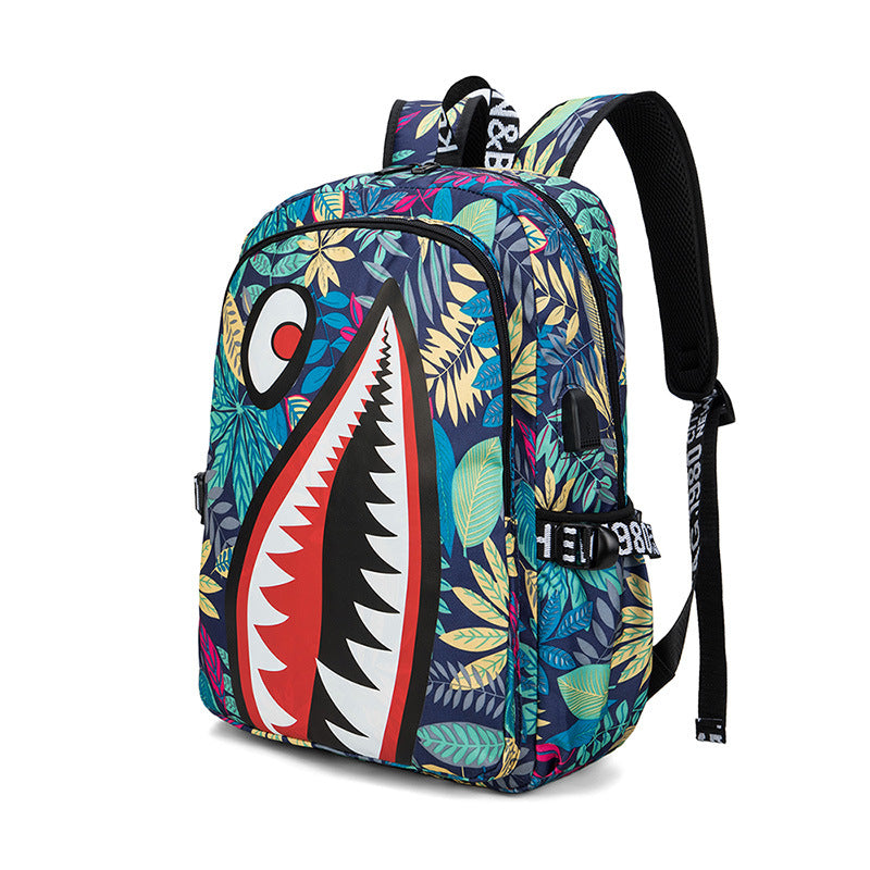 Personalized creative backpack Korean version of teen shark backpack male fashion trend primary and secondary school students campus Harajuku