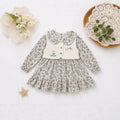 new girls' floral sundress with cute bunny and mushroom embroidery, vest, and peter pan collar