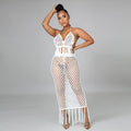 e-commerce source factory: european and american sexy women's knitted set, cutout swimsuit beach cover-up two-piece set