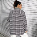 Ready-to-ship 53250# cross-border fashion women's new autumn/winter retro color block houndstooth turn-down collar jacket