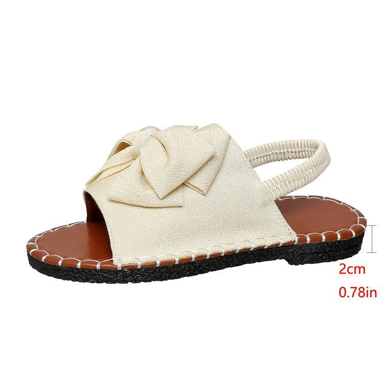 new flat rhinestone bow single strap sandals women's outdoor wear solid color lightweight fabric slippers