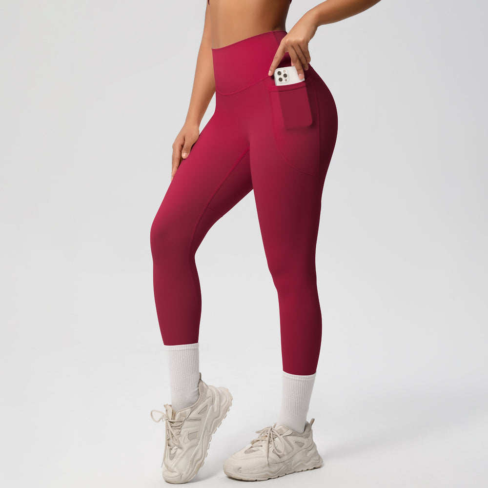 New arrival cross-border pure color double-sided brushed tight high waist high elastic breathable yoga pants sports running fitness yoga clothes