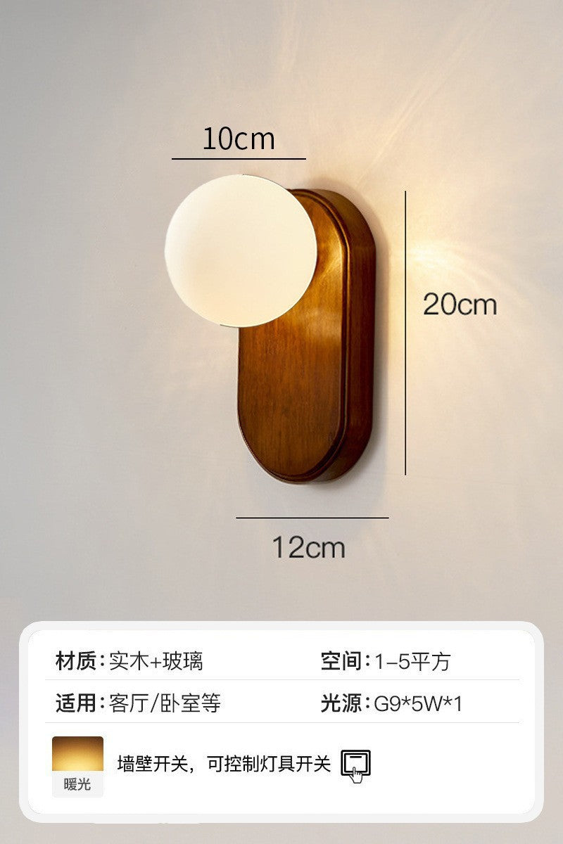 Cross-border special supply for Nordic simple ice cube glass wall lamp solid wood bedroom bedside aisle ambient lighting manufacturers wholesale