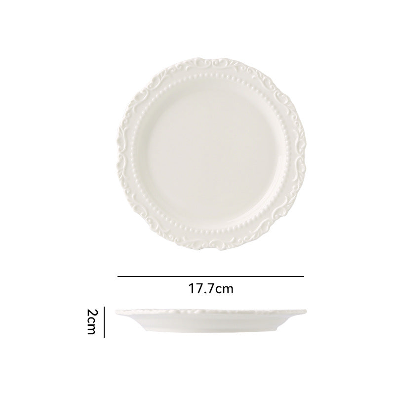 Ins embossed ceramic dinnerware set - vintage style dinner plates, western dinner plates, vegetable plates, royal style cream ceramic plates