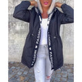 fashionwinternew arrivalcasual hooded drawstring zipper flap pocket pantsletter cotton jacketoutwear women's clothing