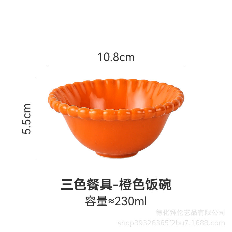 Insfrench creative pearl edge bowl, plate and dish tableware combination restaurant for home dessert oatmeal rice bowl suit