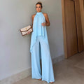 Independent station fashion cross-border  summer fashioncasual asymmetrical sleeveless elegantpure color pants suit women's clothing