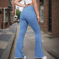 Fashionjeans women's high waist heart raw edge ripped slightly flared pants silm wide leg flared denim pants export