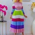 D420   autumn pleated print color block set - long sleeve top & fashionable midi skirt - european & american style two-piece outfit