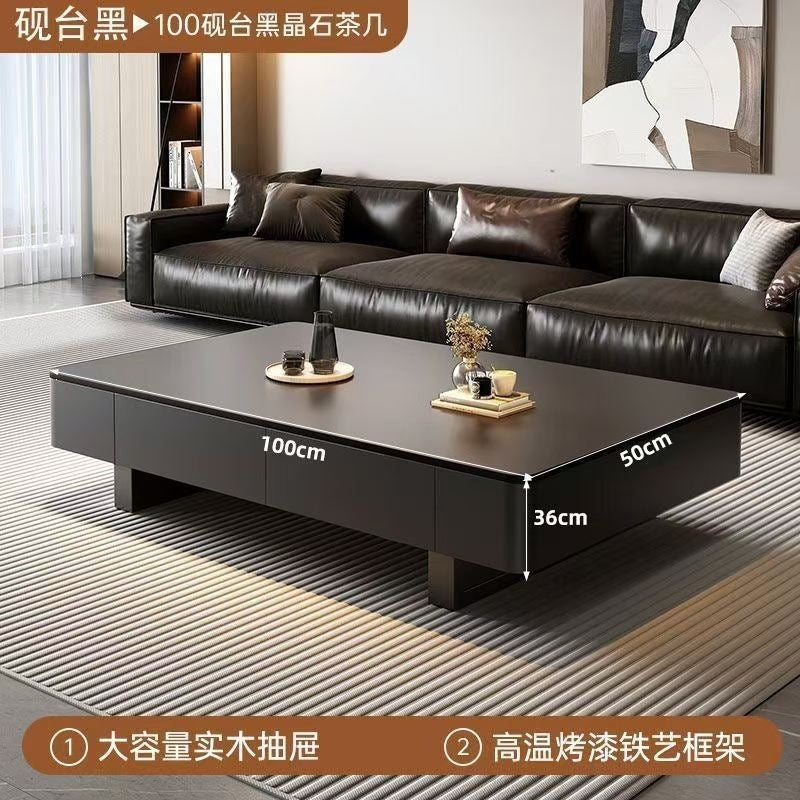 New sintered stone coffee table for living room, modern minimalist light luxury style, compact high-end tv stand with tempered glass