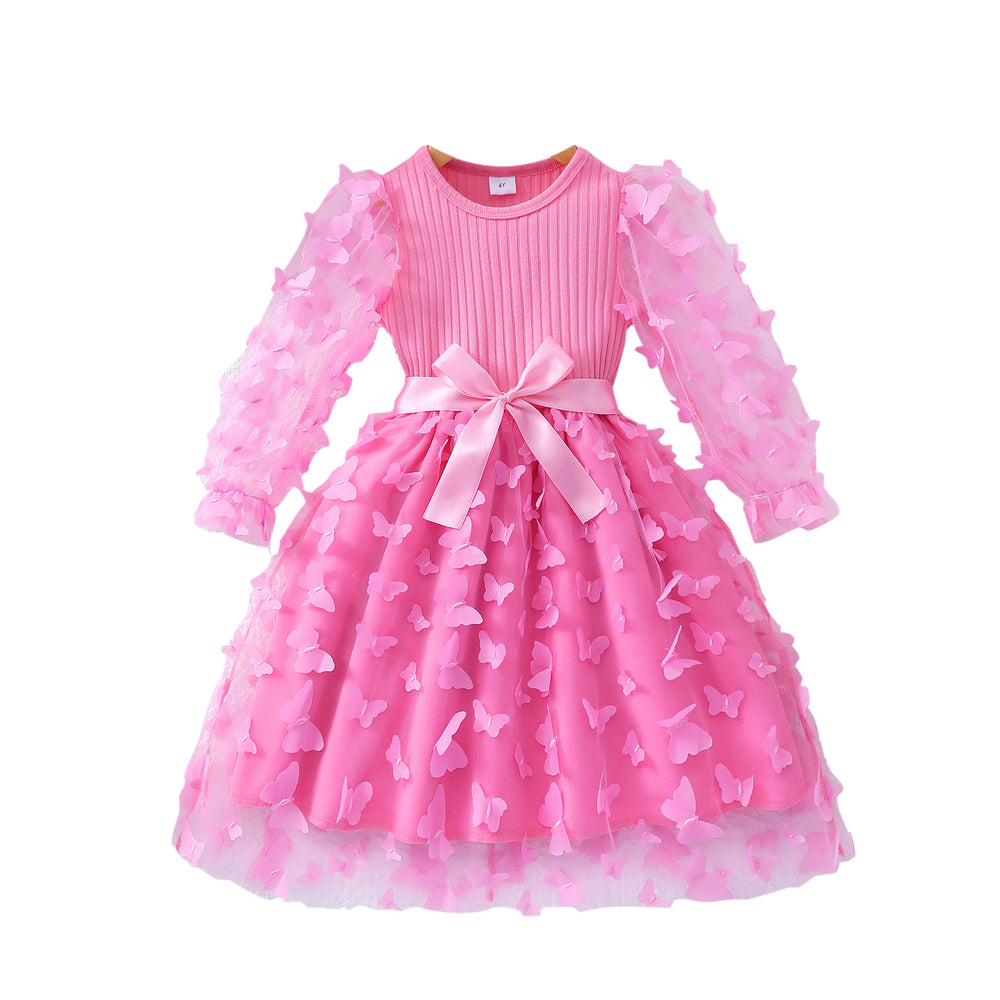 Girls' dress for toddlers and young children, 3d butterfly mesh dress