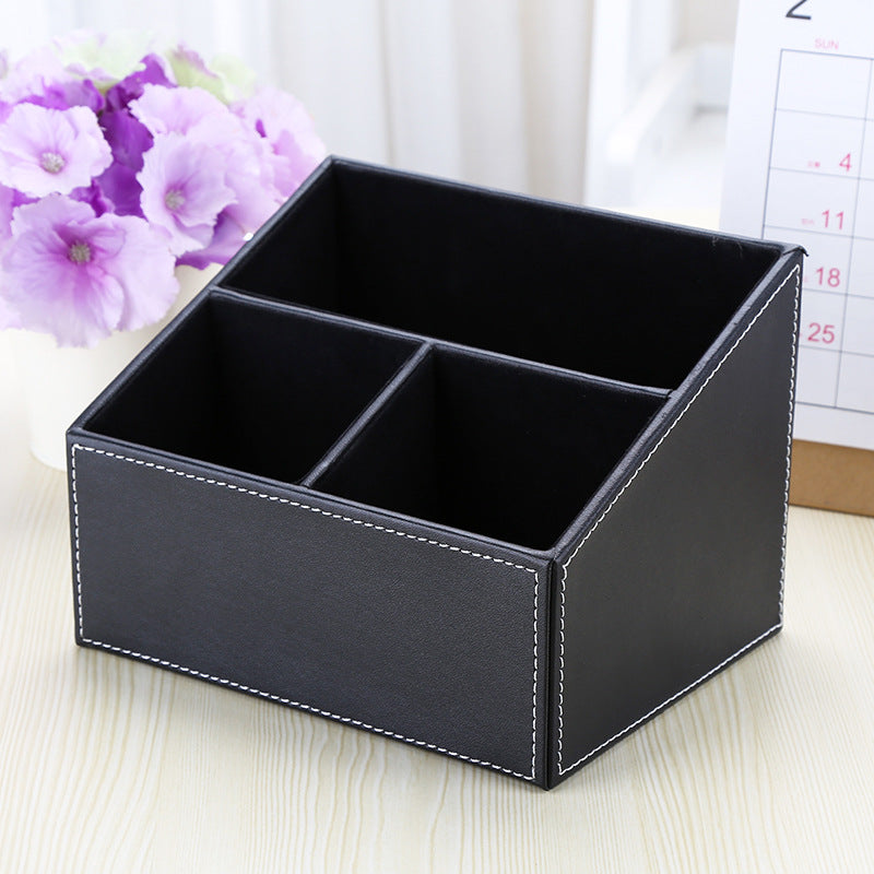 Multifunctional leather large pen holder office desktop stationery storage box remote control leather storage seat creative storage box