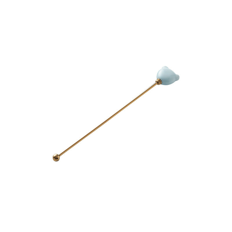 Candy-colored ceramic bear head stirring stick - anti-scald, high-style coffee stirrer & 304 stainless steel wine stirrer